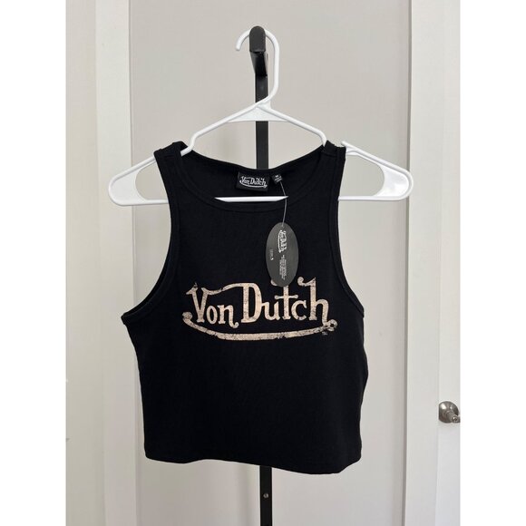 Von Dutch Tops - NWT Von Dutch Ribbed Cropped Tank Top in Black Size M